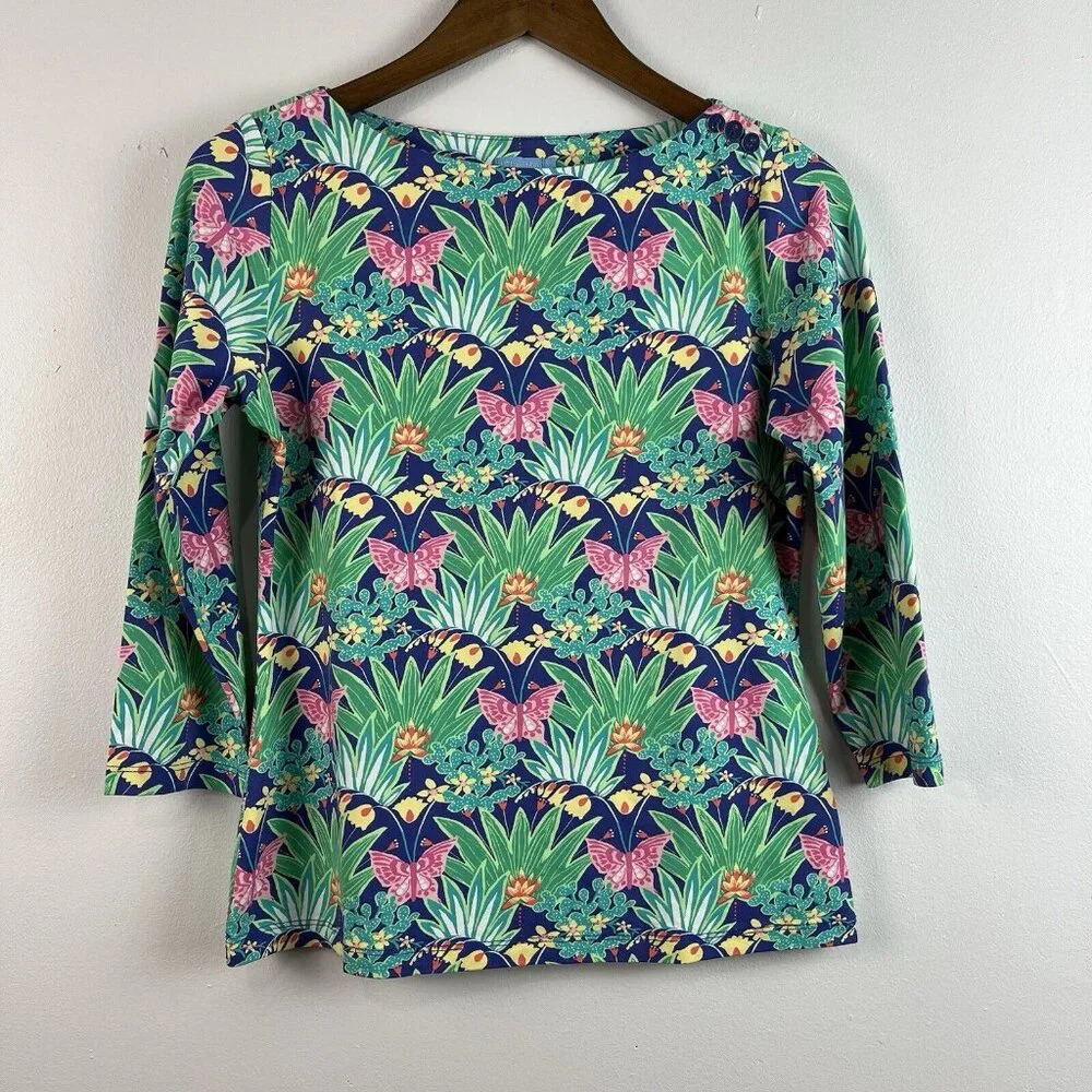 J. McLaughlin Flora Catalina Cloth Carly Top Womens S Butterfly‎ Garden Novelty